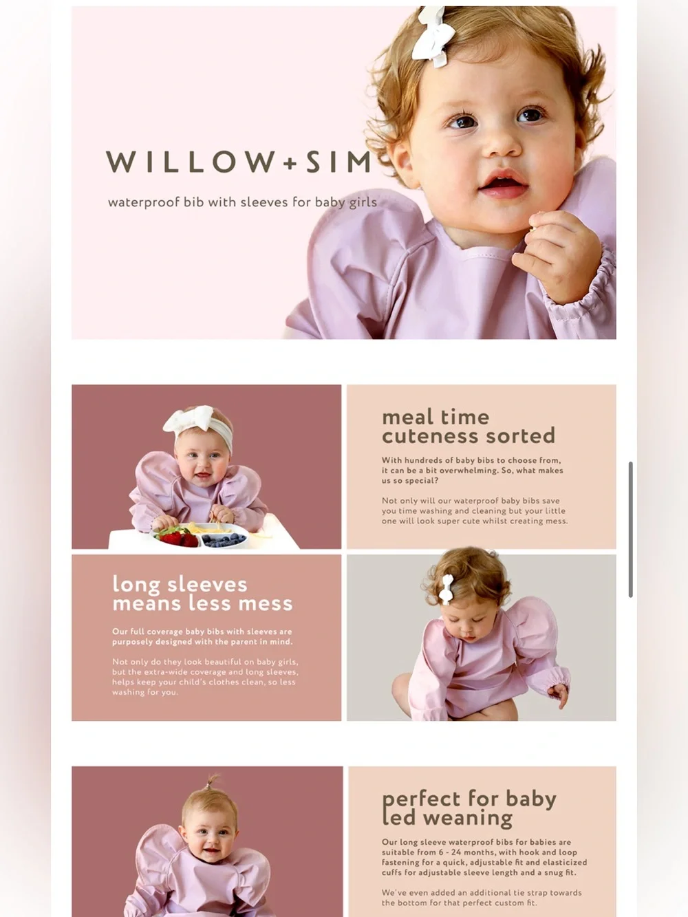 Willow + Sim Long Sleeve Ruffle Baby Bibs Mess-Proof Feeding Bib for Babies